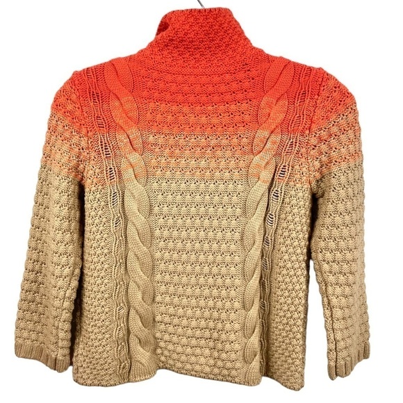 Rachel Roy Orange Tan Ombre Cable Knit Zip Cardigan Size S - Picture 3 of 5